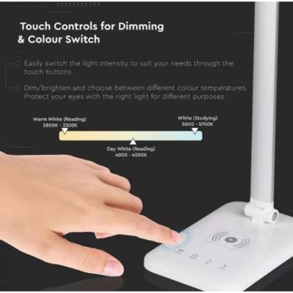 LED Dimmelhető érintős asztali lámpa vezeték nélküli USB töltővel USB LED/16W/230V 2800K-5700K