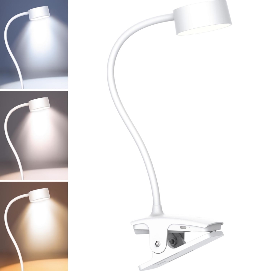 LED Dimmelhető flexibilis újratölthető asztali lámpa klipsszel LED/2W/1800 mAh 3000/4000/6500K fehér