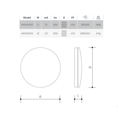 LED dimmelhető fürdőszobai mennyezeti lámpatest LED/30W/230V 3000/4000/5000K átm. 38 cm IP54