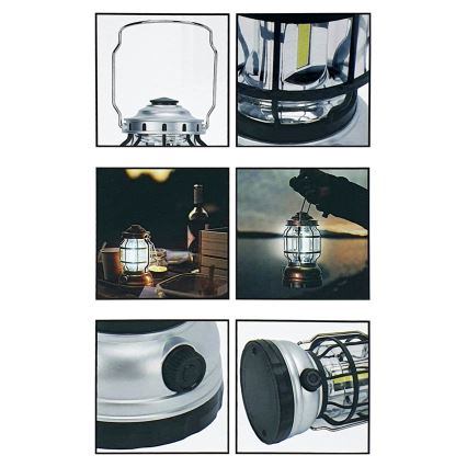 LED Dimmelhető hordozható kemping lámpa 3xLED/3W/3xAA IPX4 fekete