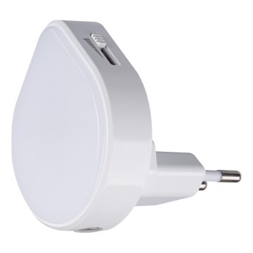 LED Dimmelhető irányfény alkonykapcsolóval konnektorba ULOV LED/0,5W/230V fehér