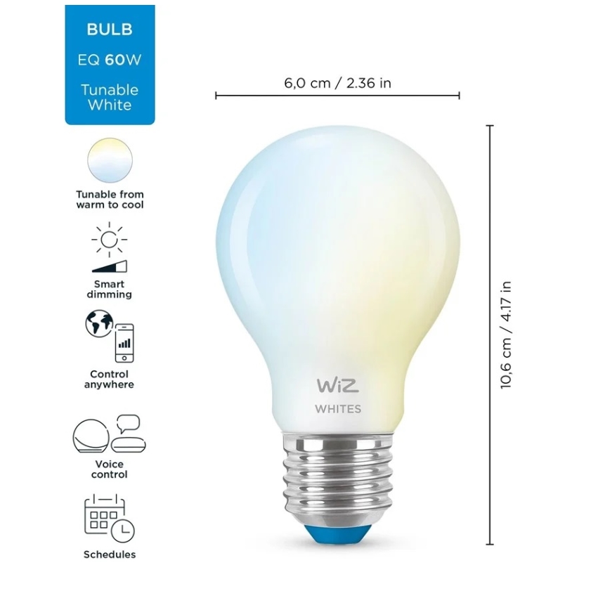 LED Dimmelhető izzó A60 E27/7W/230V 2700-6500K CRI 90 Wi-Fi - WiZ