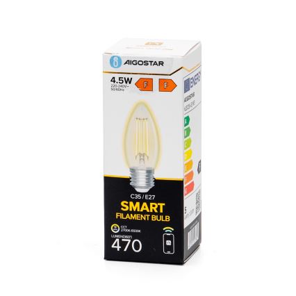 LED Dimmelhető izzó FILAMENT C35 E27/4,5W/230V 2700-6500K Wi-Fi - Aigostar