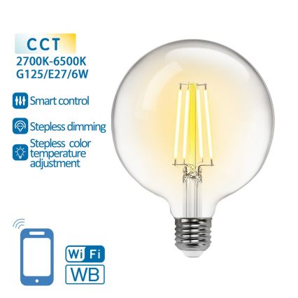 LED Dimmelhető izzó FILAMENT G125 E27/6W/230V 2700-6500K Wi-Fi - Aigostar