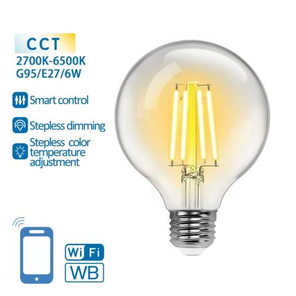 LED Dimmelhető izzó FILAMENT G95 E27/6W/230V 2700-6500K Wi-Fi - Aigostar