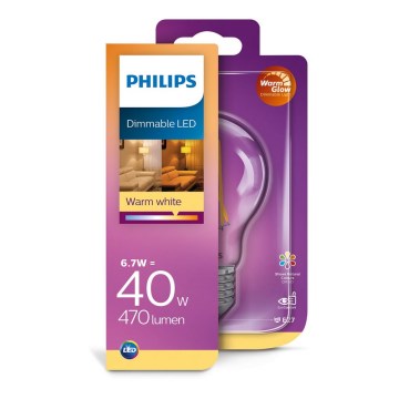 LED Dimmelhető izzó Philips Warm Glow E27/6,7W/230V 2200K-2700K CRI 90