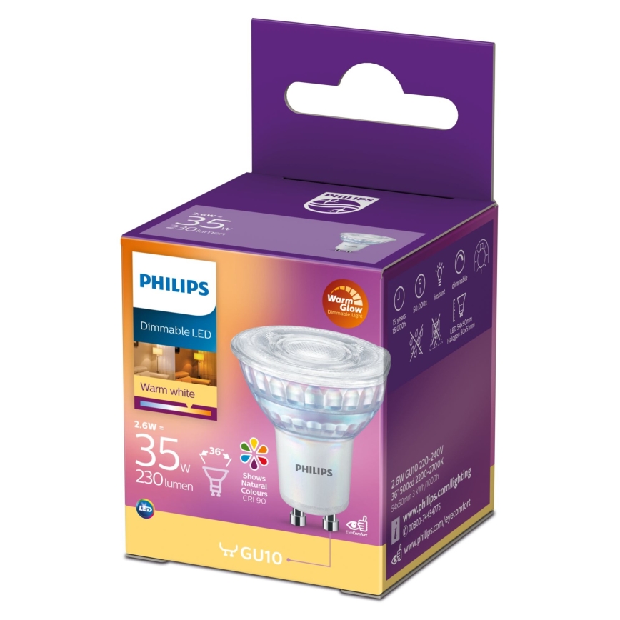 LED Dimmelhető izzó Philips Warm Glow GU10/2,6W/230V 2200-2700K CRI 90