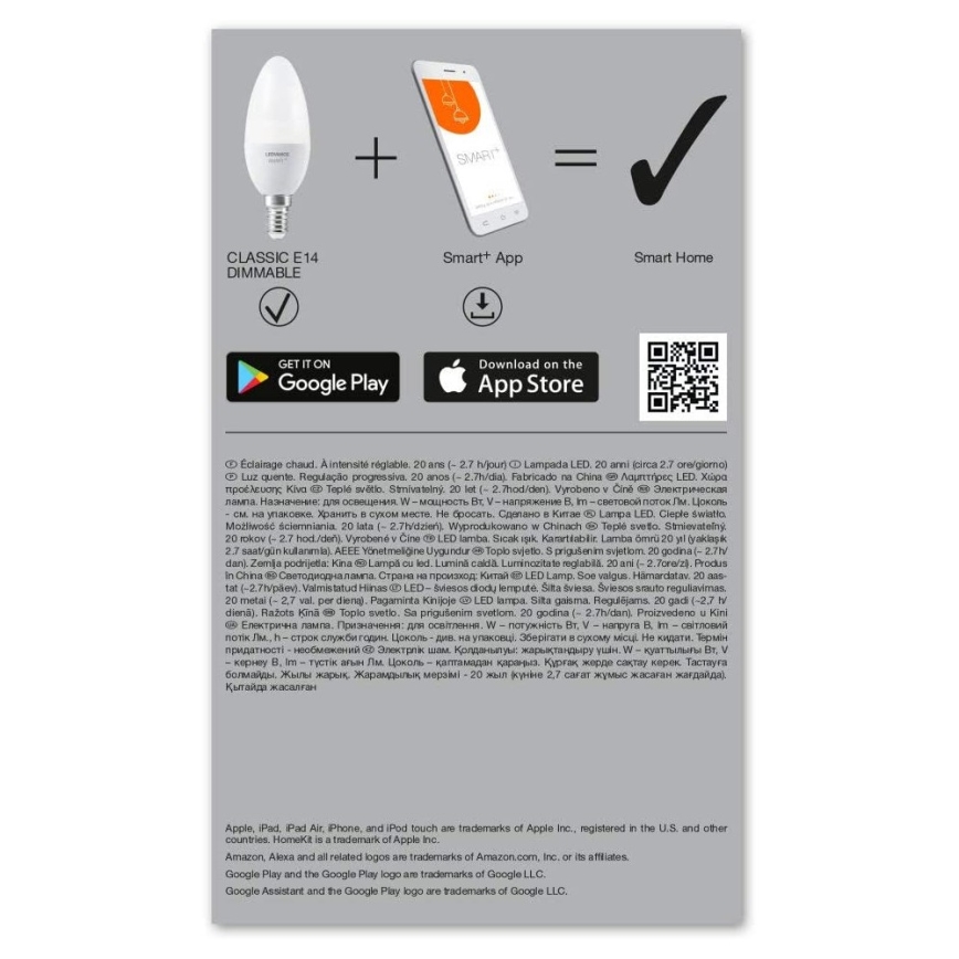 LED Dimmelhető izzó SMART + E14/5W/230V 2700K Wi-Fi - Ledvance
