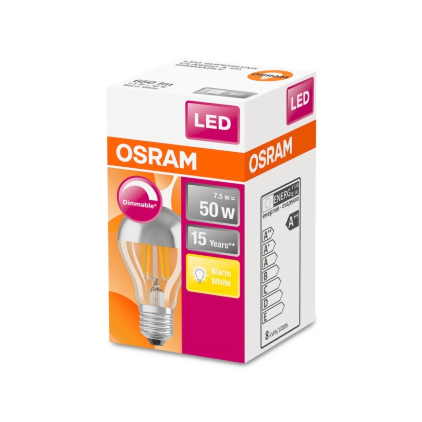 LED Dimmelhető izzó tükörgömb alakú kupakkal E27/7,5W/230V 2700K - Osram