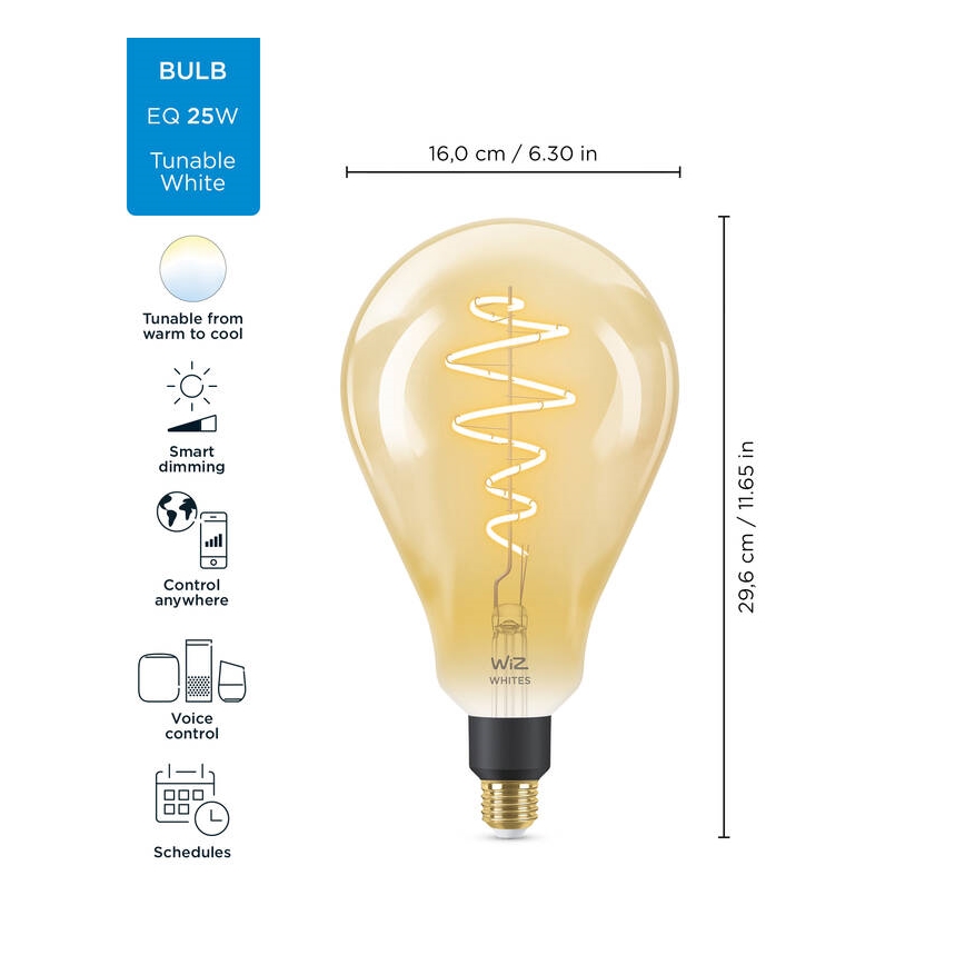 LED Dimmelhető izzó VINTAGE FILAMENT PS160 E27/6,5W/230V 2000-5000K CRI 90 Wi-Fi -WiZ