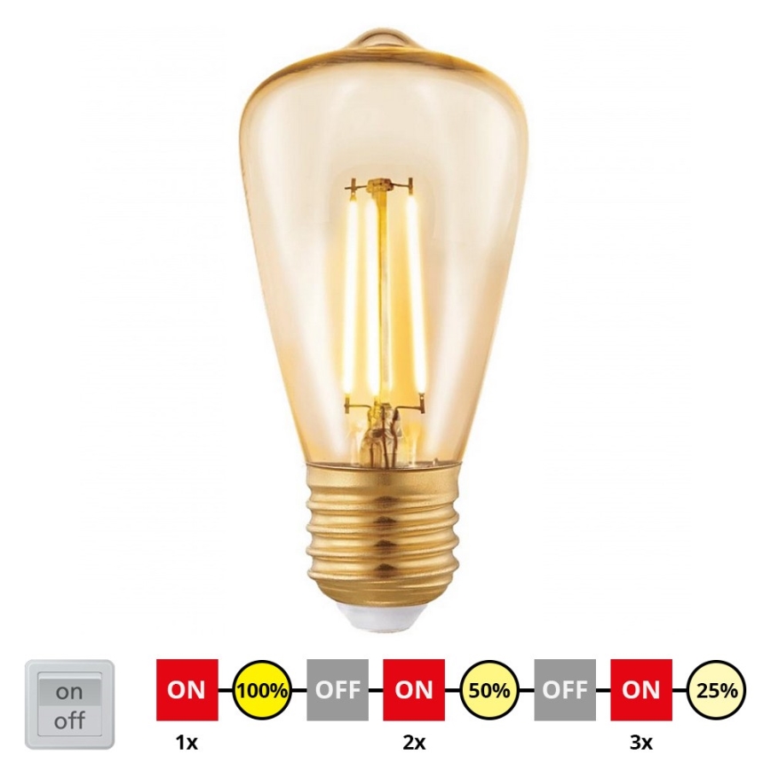 LED Dimmelhető izzó VINTAGE ST48 E27/3W/230V 2200K - STEPDIMMING - Eglo 12521