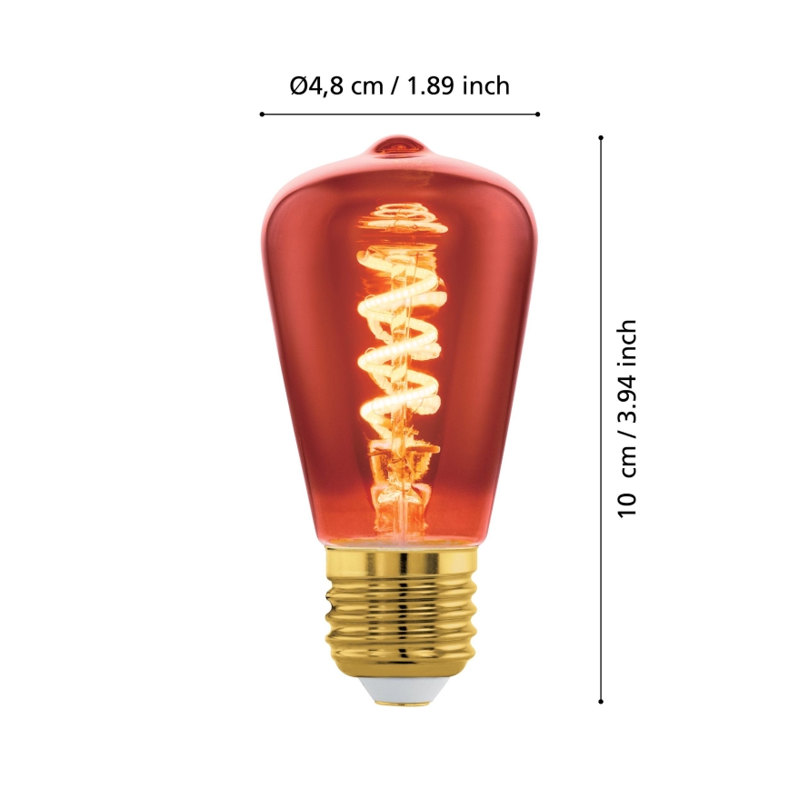 LED dimmelhető izzó VINTAGE ST48 E27/4W/230V 2000K piros - Eglo 110199