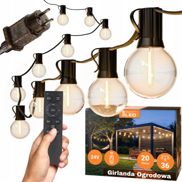 LED dimmelhető kültéri dekoratív fényfüzér 36xE12/1W/24/230V 22,35 m IP65 fekete + távirányító