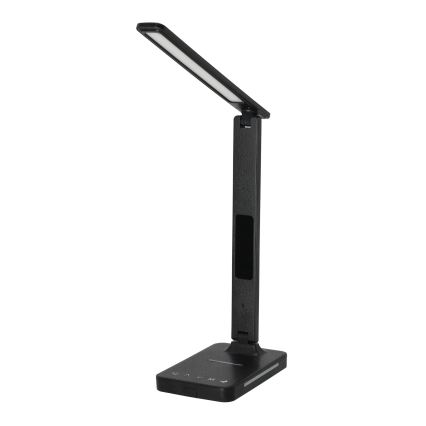 LED Dimmelhető asztali lámpa vezeték nélküli QI töltéssel, kijelzővel és USB porttal LED/7W/230V 3000-6000K fekete