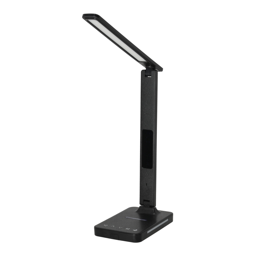 LED Dimmelhető asztali lámpa vezeték nélküli QI töltéssel, kijelzővel és USB porttal LED/7W/230V 3000-6000K fekete