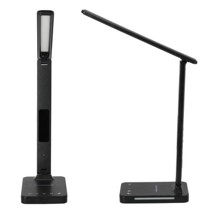 LED Dimmelhető asztali lámpa vezeték nélküli QI töltéssel, kijelzővel és USB porttal LED/7W/230V 3000-6000K fekete