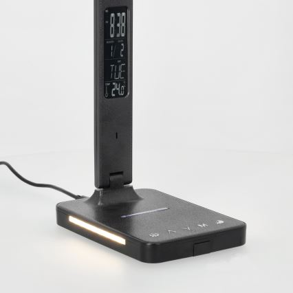 LED Dimmelhető asztali lámpa vezeték nélküli QI töltéssel, kijelzővel és USB porttal LED/7W/230V 3000-6000K fekete