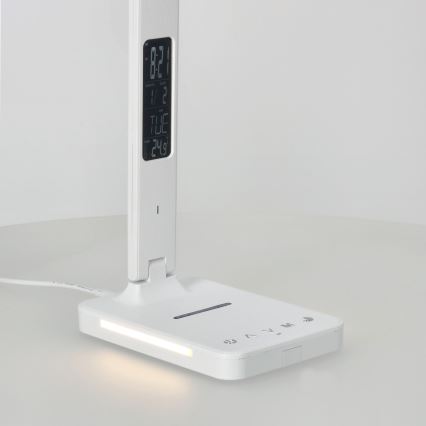 LED Dimmelhető asztali lámpa vezeték nélküli QI töltéssel, kijelzővel és USB porttal LED/7W/230V 3000-6000K fehér