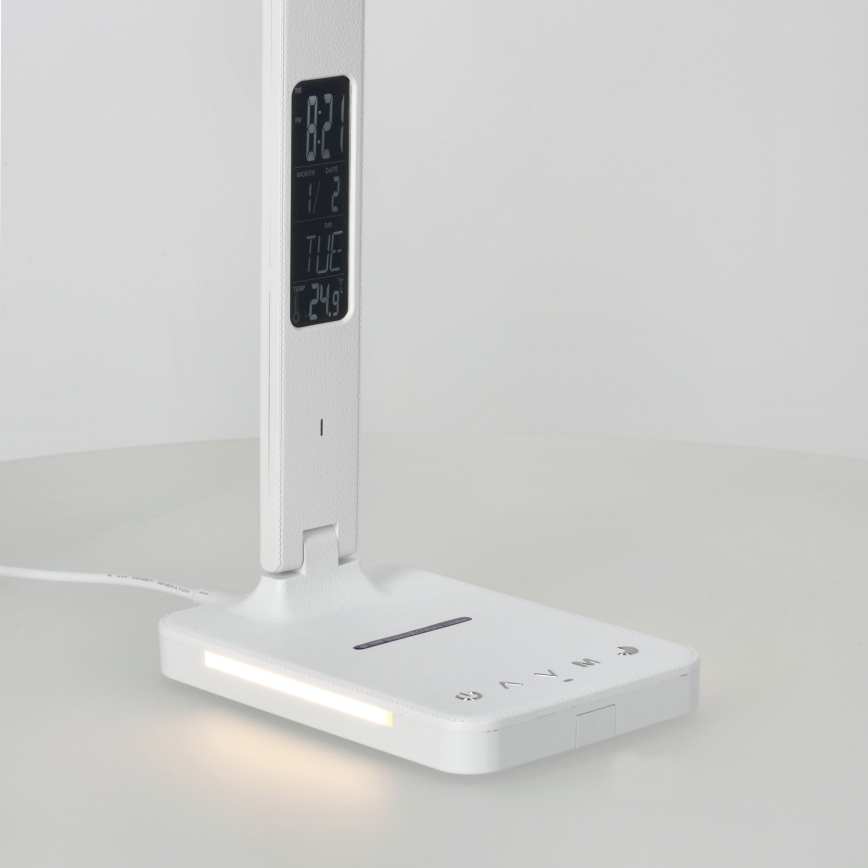 LED Dimmelhető asztali lámpa vezeték nélküli QI töltéssel, kijelzővel és USB porttal LED/7W/230V 3000-6000K fehér