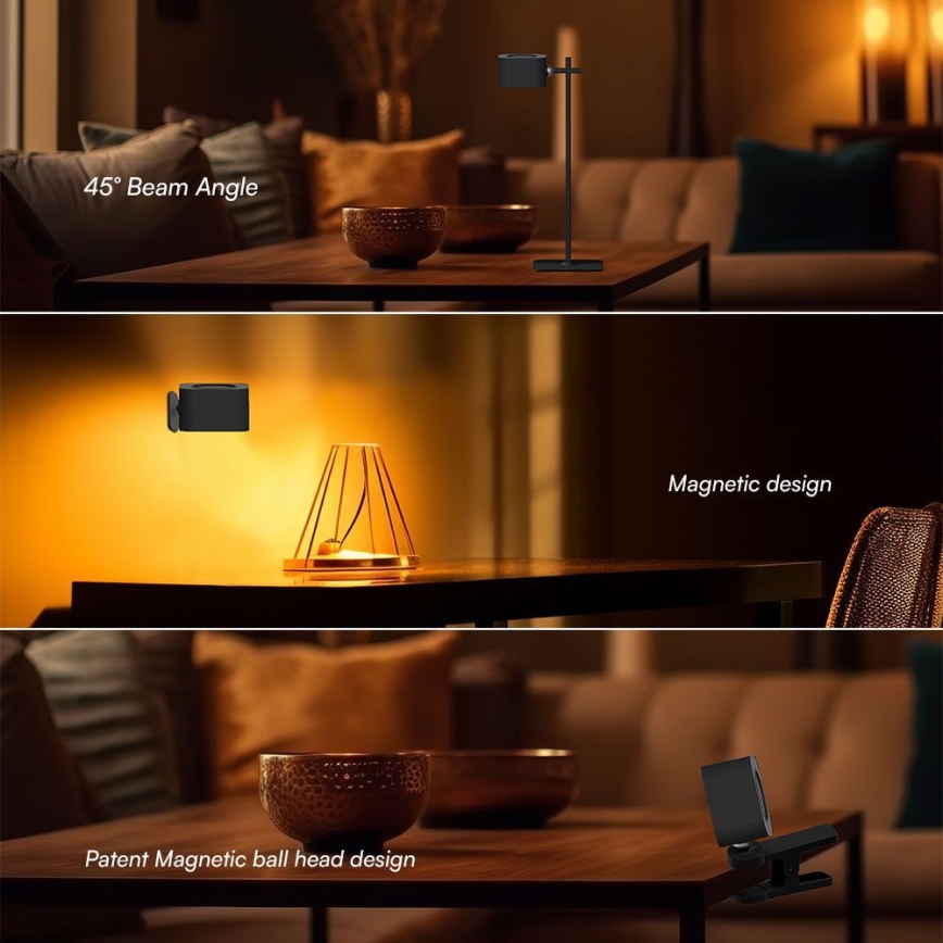LED Dimmelhető mágneses újratölthető asztali lámpa 4in1 LED/3W/5V 3000-6000K 1800 mAh fekete