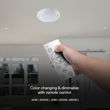 LED Dimmelhető mennyezeti lámpa LED/60W/230V 3000-6500K 49,2 cm fehér + távirányítás