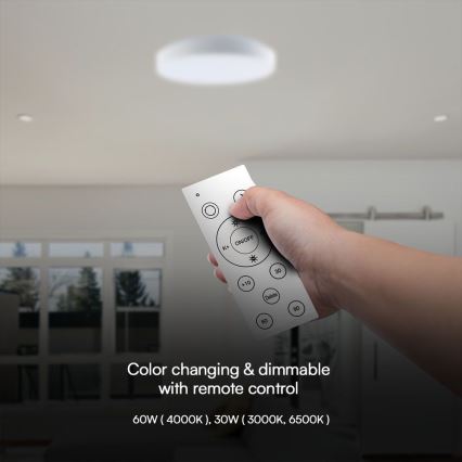 LED Dimmelhető mennyezeti lámpa LED/60W/230V 3000-6500K 49,5 cm fehér + távirányítás