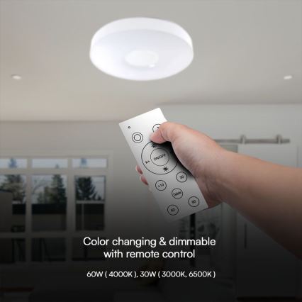 LED Dimmelhető mennyezeti lámpa LED/60W/230V 3000-6500K 49,5 cm fehér + távirányítás