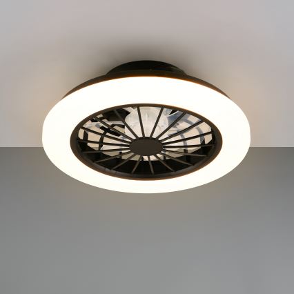 LED RGBW Fényerőszabályozható mennyezeti lámpatest ventilátorral GHANA LED/24W/230V 3000-6500K fehér/fekete + távirányító