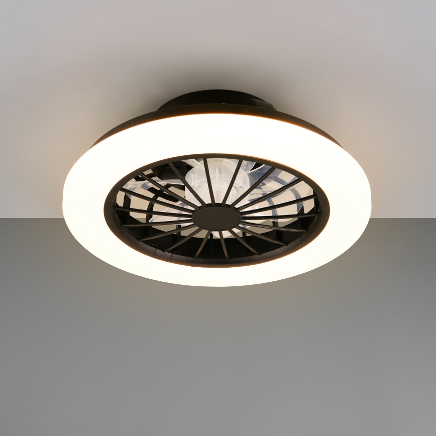 LED RGBW Fényerőszabályozható mennyezeti lámpatest ventilátorral GHANA LED/24W/230V 3000-6500K fehér/fekete + távirányító