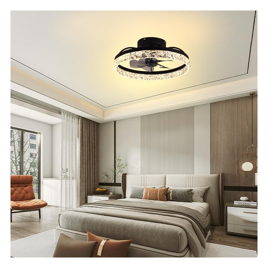 LED Dimmelhető mennyezeti lámpa ventilátorral LED/35W/230V 3000-6500K fekete + távirányítás