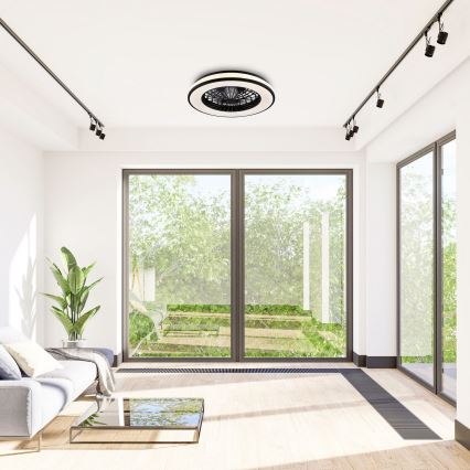 LED Dimmelhető mennyezeti lámpa ventilátorral LED/48W/230V 3000-6500K fekete + távirányítás