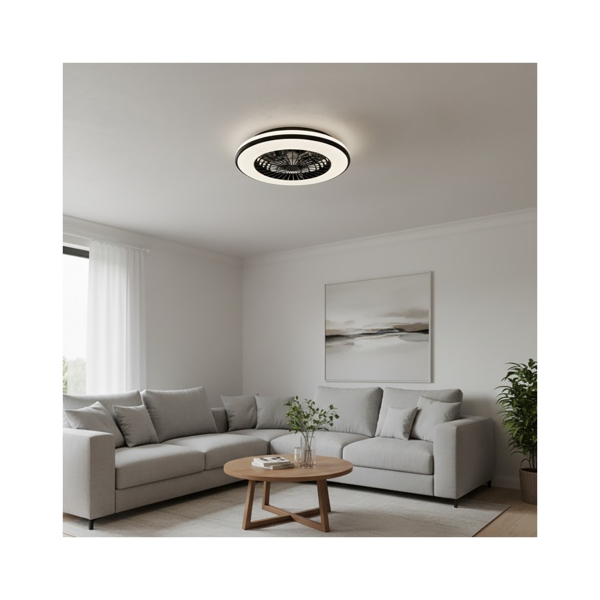 LED dimmelhető mennyezeti lámpatest ventilátorral VENTELUX, 48 W, 230 V, 3000/4000/6500 K, átm. 48,5 cm, fekete + távirányító