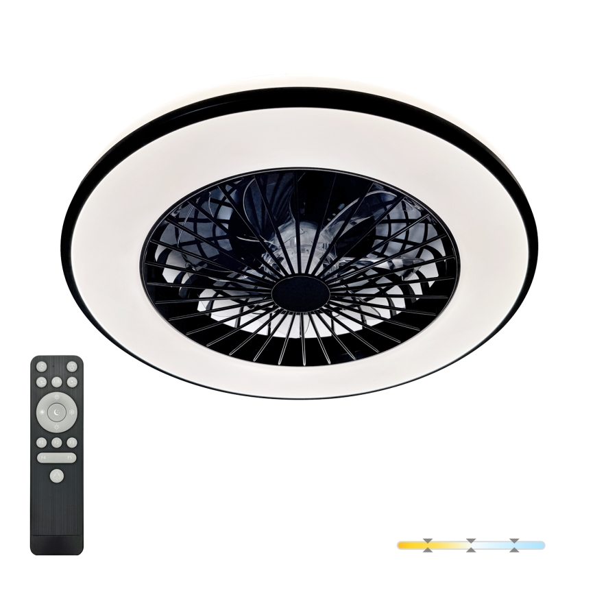 LED dimmelhető mennyezeti lámpatest ventilátorral VENTELUX, 48 W, 230 V, 3000/4000/6500 K, átm. 48,5 cm, fekete + távirányító