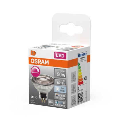 LED fényerőszabályozható MR16 reflektor izzó GU5,3/6,8W/12V 4000K 36° CRI 90 - Osram