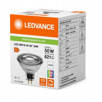 LED Fényerőszabályozható reflektoros izzó MR16 GU5,3/6,8W/12V 4000K 36° CRI 90 - Ledvance