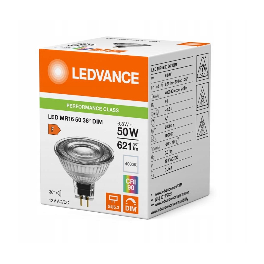 LED Fényerőszabályozható reflektoros izzó MR16 GU5,3/6,8W/12V 4000K 36° CRI 90 - Ledvance