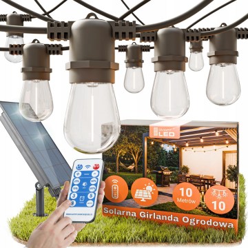 LED dimmelhető napelemes dekorációs fényfüzér 10xE27/0,3W/3/5V USB 2400 mAh 10,62 m IP65 fekete + távirányító