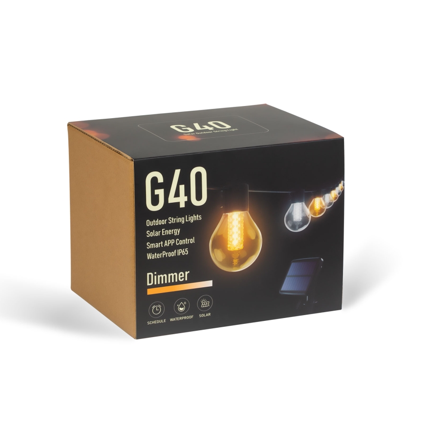 Napelemes, fényerőszabályozható LED fényfüzér 15xLED/1,5W/3,7/5V 2700-10000K 2200 mAh 9 m IP65 fekete + távirányító