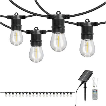 LED dimmelhető napelemes dekorációs fényfüzér STARLIGHT NEO 20xE27/3,7V 2700K IP54 1200 mAh 11,5m + távirányító
