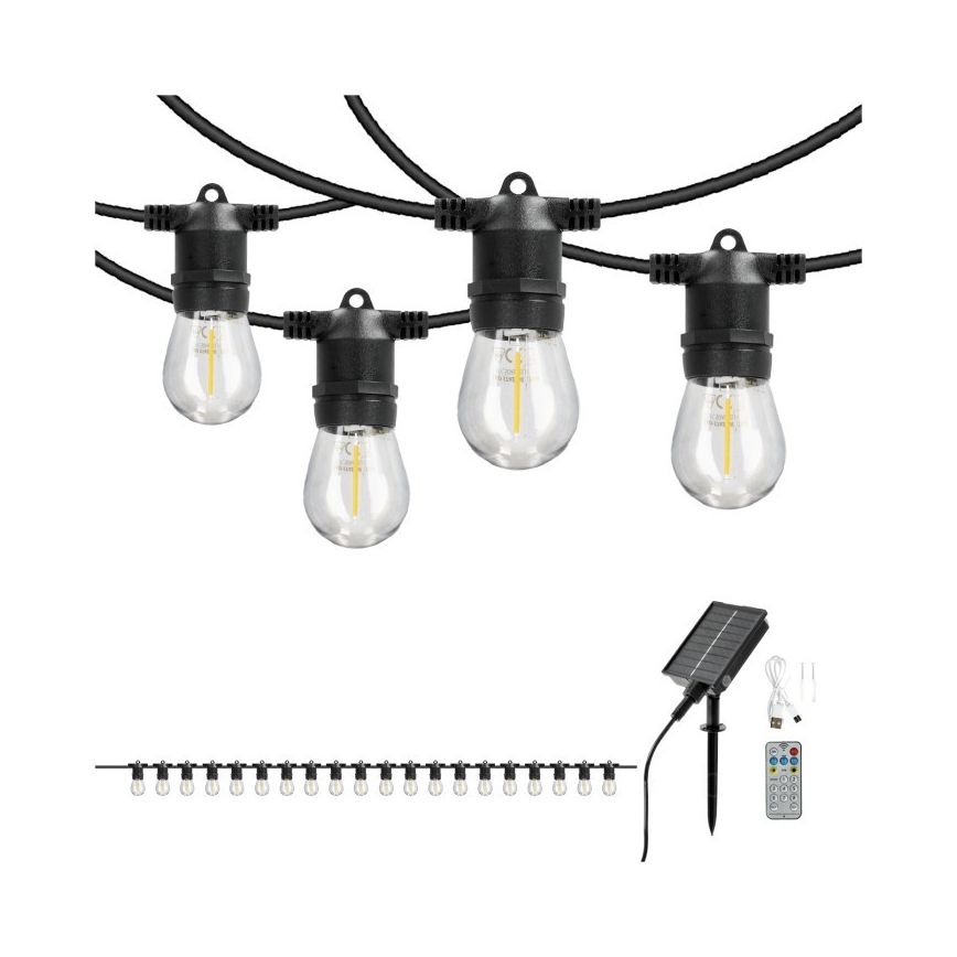 LED dimmelhető napelemes dekorációs fényfüzér STARLIGHT NEO 20xE27/3,7V 2700K IP54 1200 mAh 11,5m + távirányító