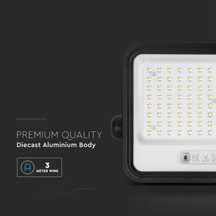 LED dimmelhető napelemes reflektor LED/200W/3,2V 2000-8000K IP65 10000 mAh fekete + távirányító