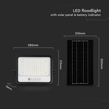 LED dimmelhető napelemes reflektor LED/200W/3,2V 2000-8000K IP65 10000 mAh fekete + távirányító