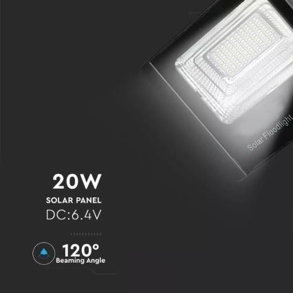 LED Dimmelhető napelemes reflektor LED/20W/6,4V 4000K IP65 10000 mAh + távirányítás