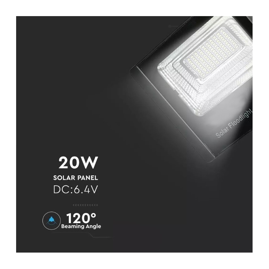 LED Dimmelhető napelemes reflektor LED/20W/6,4V 4000K IP65 10000 mAh + távirányítás