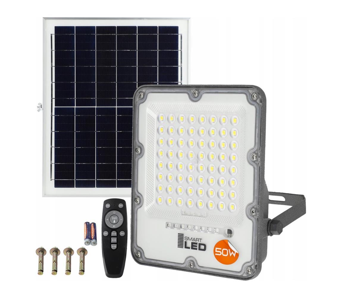 SmartLED LED dimmelhető napelemes reflektor LED/50W/3,2V 5000K 6000 mAh IP65 fekete + távirányító 6975