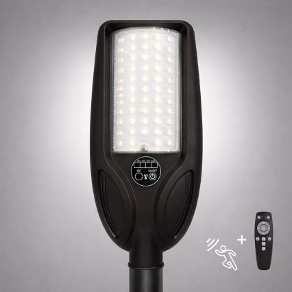 Dimmelhető LED napelemes utcai lámpa érzékelővel VENICE LED/50W/3,2V 4000 mAh IP65 fekete + távirányító
