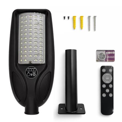 Dimmelhető LED napelemes utcai lámpa érzékelővel VENICE LED/50W/3,2V 4000 mAh IP65 fekete + távirányító