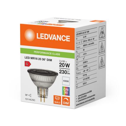 LED dimmelhető reflektoros izzó MR16 GU5,3/3,4W/12V 4000K 36° CRI 90 - Ledvance