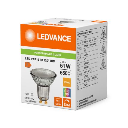 LED dimmelhető reflektorizzó PAR16 GU10/7W/230V 2700K 120° CRI 90 - Ledvance