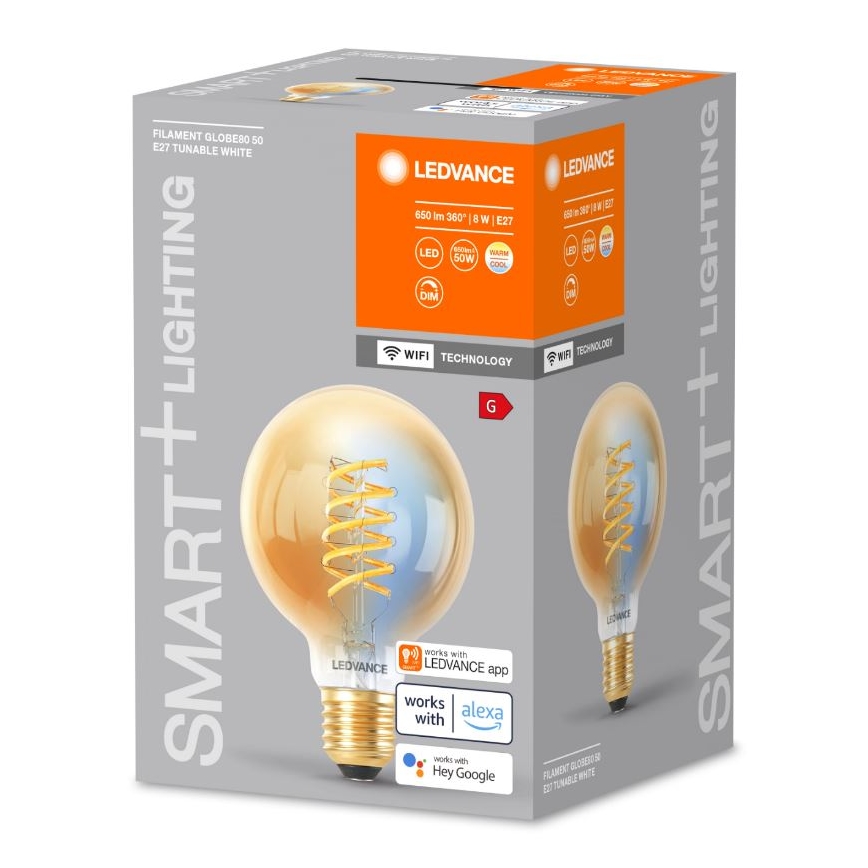 LED Dimmelhető izzó SMART+ FILAMENT GLOBE G80 E27/8W/230V 2200-5000K Wi-Fi - Ledvance